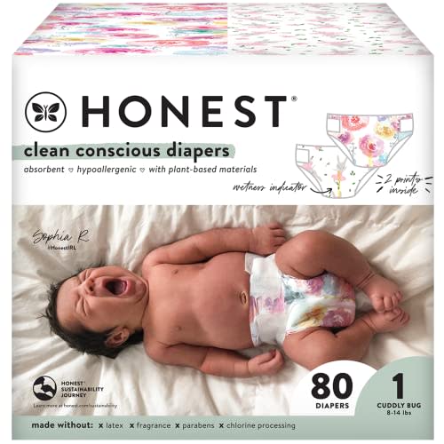 The Honest Company Clean Conscious Disposable Diapers - Rose Blossom + Tutu Cute, Size 1, 78 Count