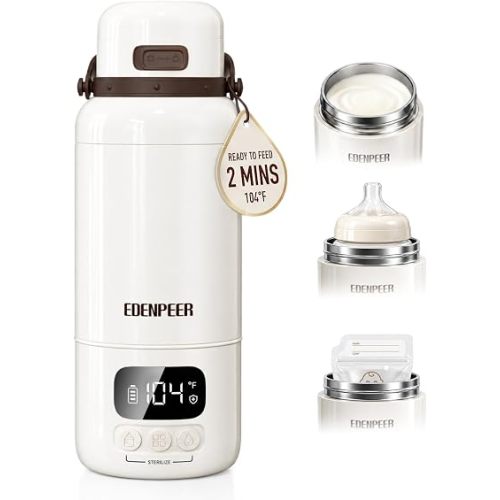 Portable Bottle Warmer for Travel, Battery & AC Dual Heat, 3" Wide Mouth