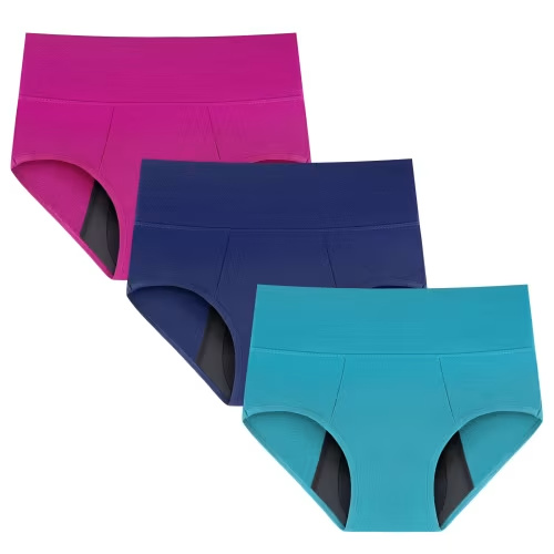 Women's Incontinence Underwear, Reusable High Waisted Cotton Briefs for Postpartum, Bladder Leak, 100ml 3 Pack (Multicolor01, Medium)