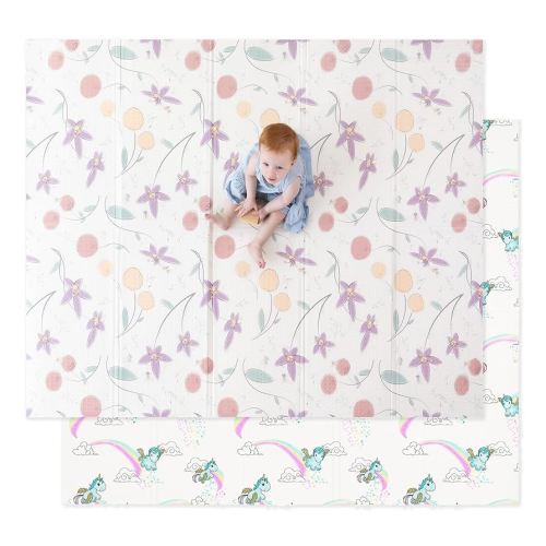 JumpOff Jo Baby Play Mat - Large Folding Foam Play Mat for Infants, Babies, Toddlers, Waterproof, Double-Sided (70" x 59") - Fairy Blossom