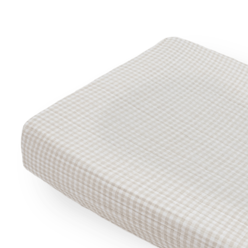 Cotton Muslin Changing Pad Cover - Tan Gingham