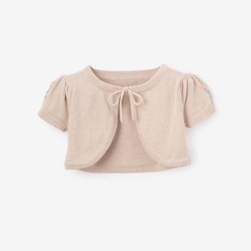 Embroidered Floral Bolero Cotton Knit Cardigan – Elegant Baby (6-9M)