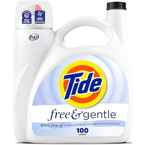 Tide Free & Gentle Liquid Laundry Detergent, 100 Loads, 132 fl oz, Tide Laundry Detergent, Clean Laundry Detergent