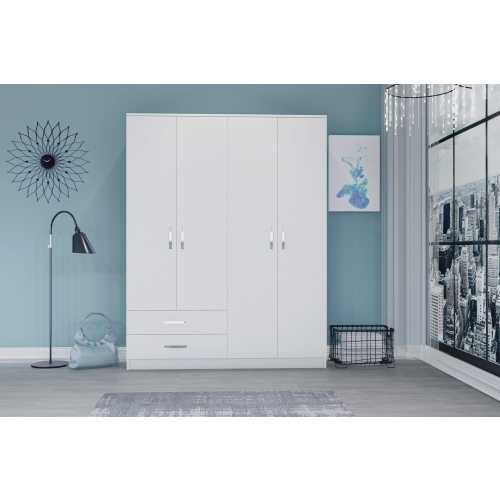 Armario de 4 puertas con 2 cajones, 120 cm, armario de madera para ropa, moderno organizador de dormitorio, armario de almacenamiento desmontable,