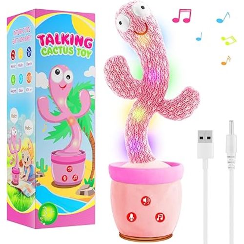 Rechargeable Dancing Talking Cactus Toy - Interactive Silly Singing Mimicking Cactus Baby Toy with Recording, Adjustable Volume & Soft Eyes | Educational Gift for Babies 6-12 Months+