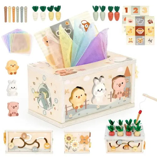 Baby Tissue Box Toy - Wooden Montessori Toys , Educational Baby - TikTok Shop