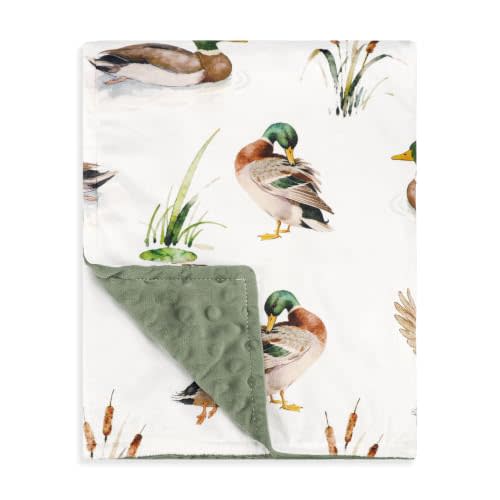 Green Baby Blanket for Boys Girls, Mallard Duck Minky Toddler Blanket | Reversible Crib Blanket 30X40 Inches