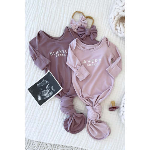 Personalized Bamboo Newborn Baby Knot Gown | Lovely Lilac - Block