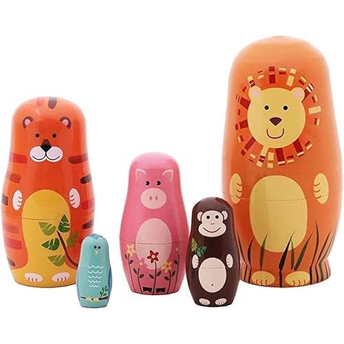 Set of 5 Cutie Cartoon Animal Nesting Dolls Matryoshka Madness Russian Doll Popular Handmade Kids Gifts Toy