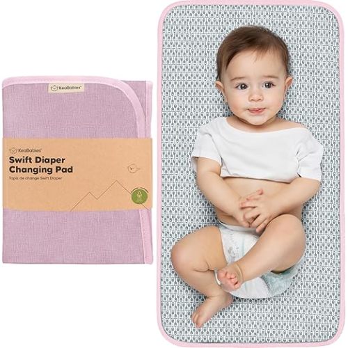 KeaBabies Portable Diaper Changing Pad, Easy Wipe Clean, 25x13 (Sweet Pink) | Foldable Waterproof Baby Changing Mat for Diaper Bag, Compact, Lightweight, Newborn, Infant, Baby Changer Travel Essential