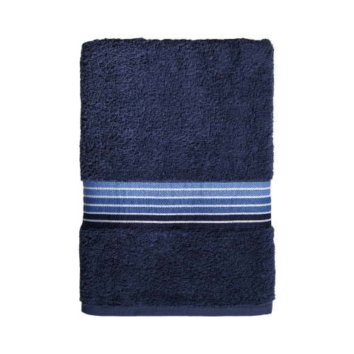 Mainstays Basic Bath Towel, Soft 100% Cotton and Highly Absorbent Striped Bath Towel, Navy