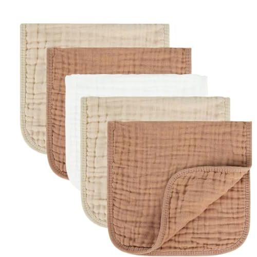 MIGIOL Baby Burp Cloths 100% Cotton Newborn Muslin Burp Cloths 10x20 inches Baby Essentials Coffee & White 5-Pack