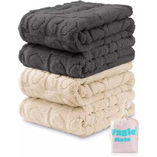 4 Pcs Baby Blankets Cozy Crib Blankets for Girls Boys,Fleece Heart Checkered Blanket, Toddler Receiving Blankets 30×40 White Grey