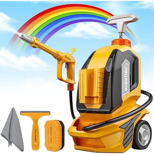 Kids Clean Car Wash Toy - Kids Power Washer with Scraper Sponge Towel, Manual Pressure, Adjustable Water Gun Spray, Pretend Play Tools Role Playing Cleaning Toys Gift for Toddler Boys Girls Ages 3+
