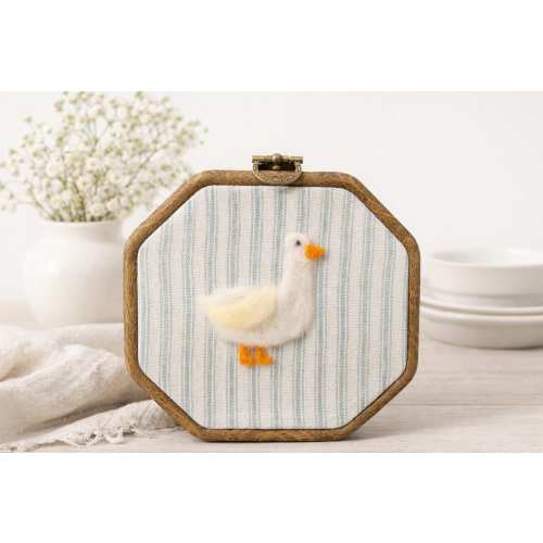 Needle Felted Duck Wall Art | Handmade Decor | Neutral Cottagecore Animal Art | Small Framed Fiber Artwork
