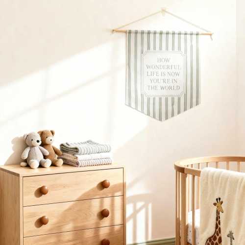 How Wonderful Life Is Banner – Nursery Wall Pennant for Baby Room Decor
