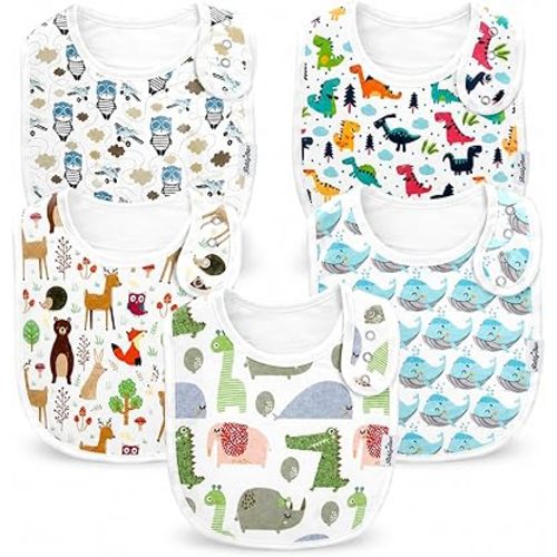 Drool Bibs for Babies – Organic, Unisex, Soft Absorbent Teething Bibs with Adjustable Snaps