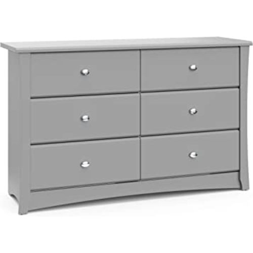 Storkcraft Crescent 6 Drawer Double Dresser (Pebble Gray) – GREENGUARD Gold Certified, Nursery Dresser for Kids Bedroom