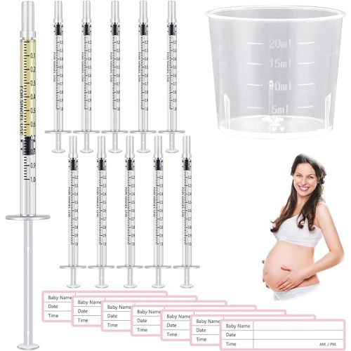 Trelaco Colostrum Collector Kit Include Sterile Sealed Breast Milk Syringes with Caps No Needle Colostrum Syringes Stickers 1 Measuring Cup Harvesting Collection for Breastmilk(50 Sets,1 ml)