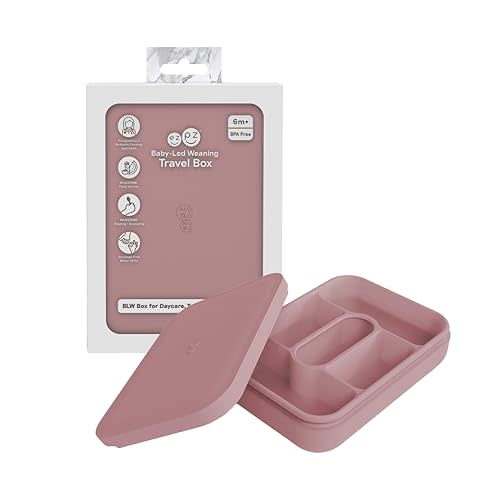ezpz Baby-Led Weaning Travel Box (Blush) - 6 Months+ - 100% Silicone Lunch Box for Mealtime + Travel - All-in-one Feeding + Storage System - Supports BLW Tools - Baby Feeding Essentials