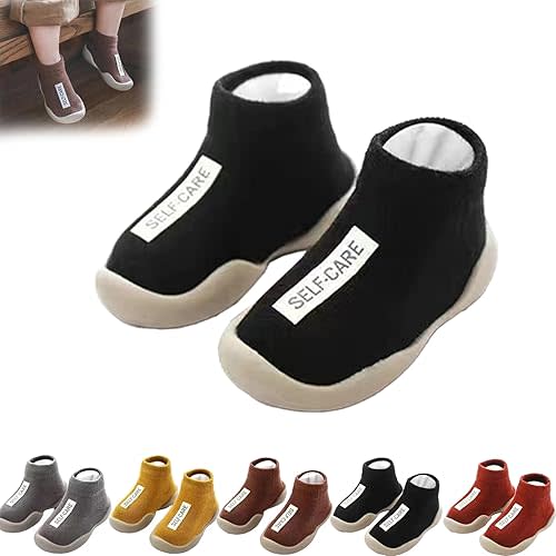 Tiny Explorings Non-Slip Breathable Warm Elastic Baby Walking Shoes, Toddler Sock Shoes, Unisex, Black, 6 Months