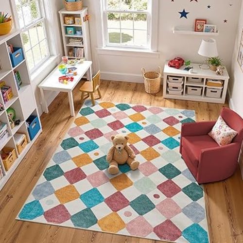 jinchan 6x9 Classroom Rug Washable Kids Rug Colorful Playroom Mat Confetti
