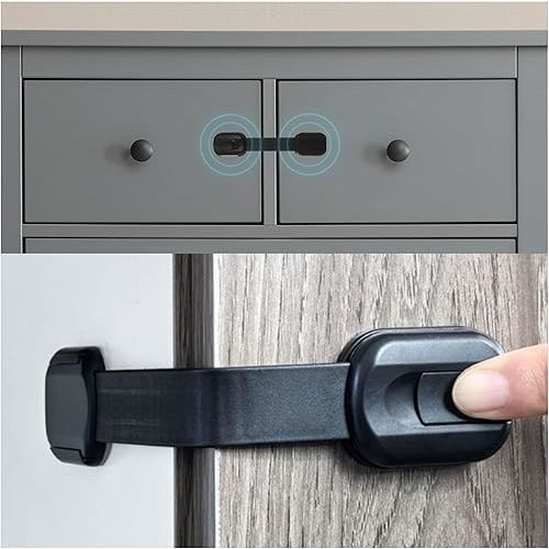 SAFENEST Child Proof Cabinet Locks (5 Pack Black) 3M Adhesive for Cabinets and Drawers, Fridge, Drawer Locks Baby Proofing, No Drilling; Alcohol Prep Pads Included