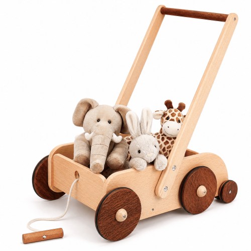 Woodtoe Wooden Baby Walker, Adjustable Speed Anti-Rollover Natural Wood Toy for Toddlers 1 2 3 Years