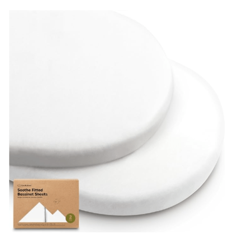 2-Pack Organic Bassinet Sheets for Girls, Boys - 100% Cotton Bassinet Mattress Sheets Compatible with Halo Bassinest Swivel Sleeper,Graco,Baby Delight,Chicco,Unisex Fitted Bassinet Sheets(Soft White)