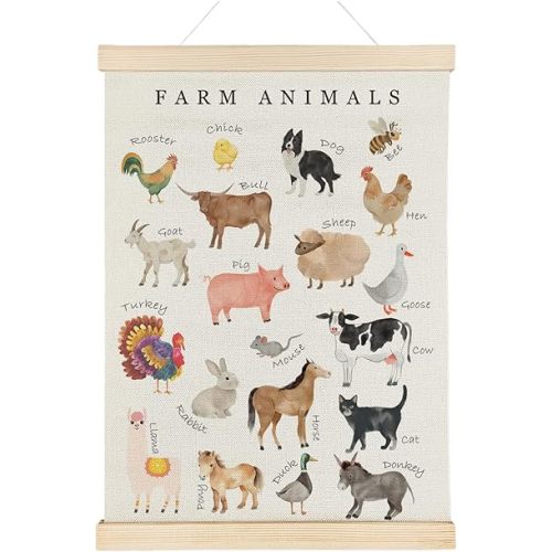 Nrleey Farm Animals Wall Art - Farm Animal Nursery Educational Poster Hanger Frame, Farm Nursery Decor, 12x16 Inches