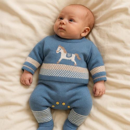Baby Boy Knit Romper | Blue Long Sleeve Newborn Jumpsuit | Winter Warm Infant One-Piece Playsuit