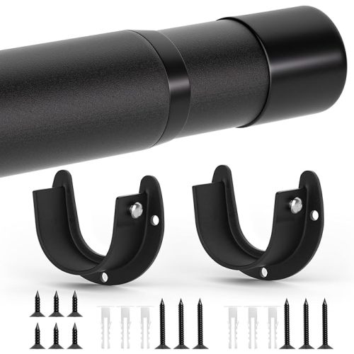 SUTINE Closet Rods for Hanging Clothes, 17 to 83 Inch Closet Rod, Heavy Duty Adjustable Clothes Hanging Bar Rod Matte Black Closet Poles for Wardrobes, Closet, Bathroom, Windows,1.3 Inch Diameter