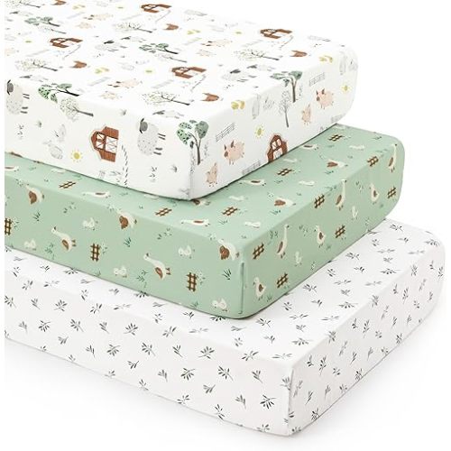 david's kids 3 Pack Fitted Crib Sheets, Ultra Soft Breathable Comfortable Baby Sheet Set for Boys Girls Neutral, 28x52 Inch Fits Standard Crib and Toddler Mattresses, Farm