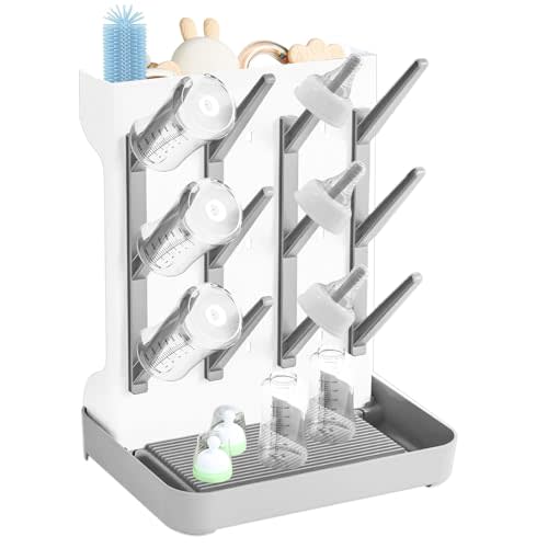 Baby Bottle Drying Rack,Removable Vertical Dryer for Newborn Bottles,Teats | Large‑Capacity Vertical Holder for Easy Cleaning, Stores Bottles, Feeding Parts, Practical Newborn Feeding Essential, Grey