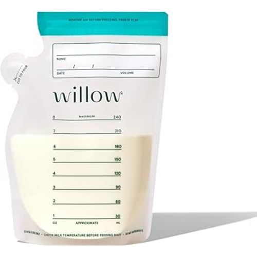 Willow - 8oz Breast Milk Storage Bags - 100ct - Double Zip Seal for Durability - Freezer & Fridge Breastmilk Storage - Easy Pour Spout for Bottle Transfer - BPA Free - Breastfeeding Essentials