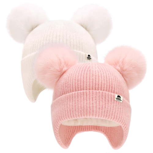 FURTALK 2 Pack Baby Toddler Winter Hat Pom Pom Beanie Girls Boys with Fleece Lined Kids Warm Cap
