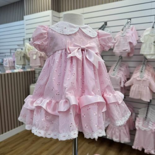 Pink Embroidery Anglaise Traditional Frilly Dress - Trendy Tots Baby Boutique
