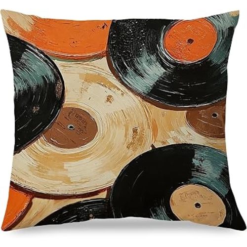 Vintage Record Pillow Covers 18x18, Vinyl Record Decor, Retro Vinyl Records Decorative Throw Pillow Covers for Music Room Studio Home Bedroom