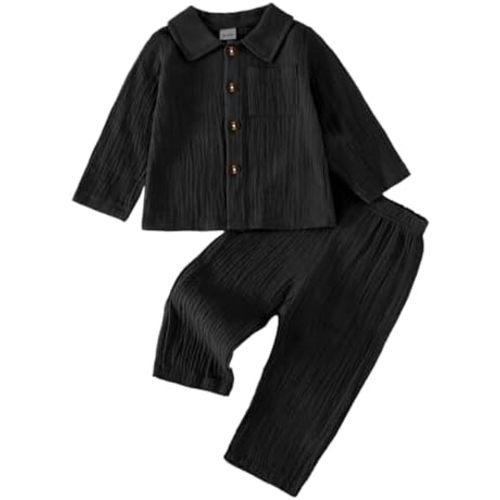 XFGLCK Toddler Boy Girl Fall Clothes Cotton Linen Long Sleeve Shirt Pants Set Unisex Casual Outfit