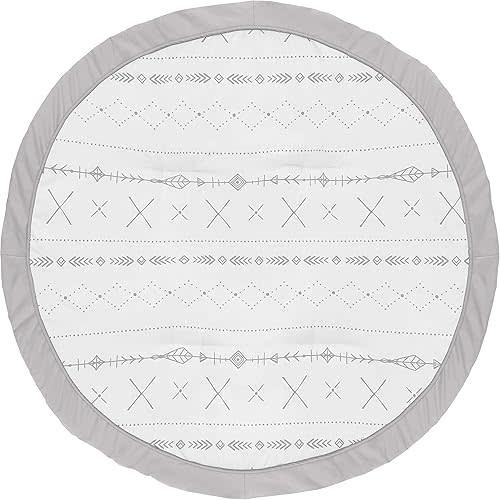 Sweet Jojo Designs Grey Boho Boy or Girl Baby Playmat Tummy Time Infant Play Mat - Gray and White Woodland Forest Tribal Arrow Unisex