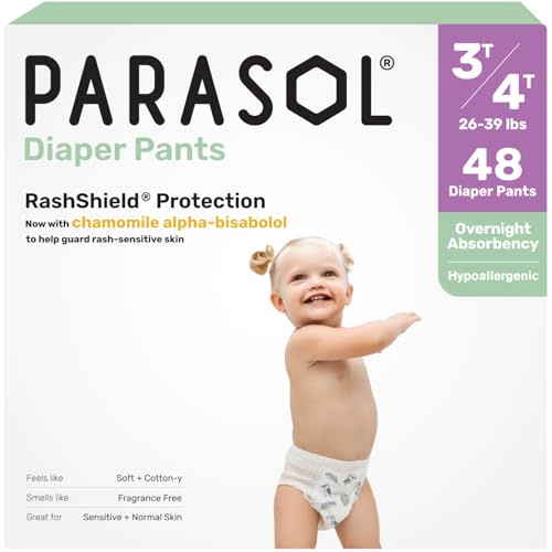 Parasol Chlorine Free Disposable Diaper Pants, Size 5 (2T-3T) 48 Count, Pull Up-Style with RashShield Protection and Active 360 Comfort Wrap, Hypoallergenic Training Diaper