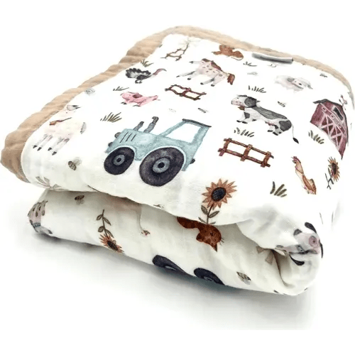 Organic Cotton Muslin Baby Blanket for Boys and Girls - Luxurious Soft Toddler Quilt for Swaddling - Gender Neutral Blanket - Baby and Toddler Gift - Farm