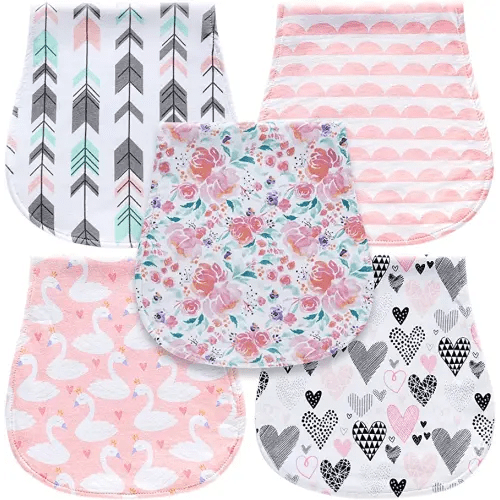 5-Pack Baby Burp Cloths for Girls, Triple Layer, 100% Organic Cotton, Soft and Absorbent Towels, Burping Rags for Newborns by MiiYoung