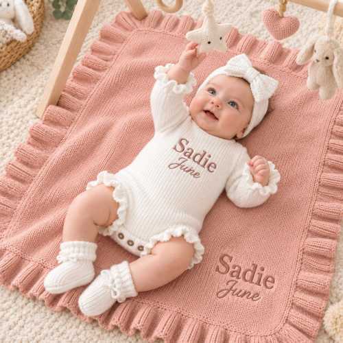 Embroidered Romper & Blanket, Personalized Baby Gift Set, Custom Name Newborn Gift, Baby Shower Gift, New Baby Keepsake