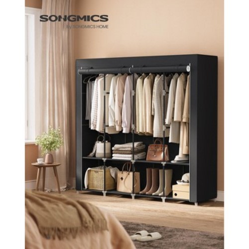 SONGMICS Portable Closet, Wardrobe Closet Organizer with Cover, 4 Hanging Rods and Shelves 66.9 x 17.7 x 65.7 Inches Ink Black