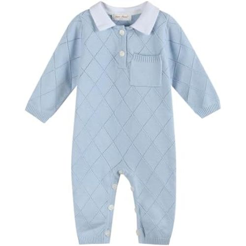 Infant Baby Boys' Newborn Knit Polo Romper Long Sleeve Collared Sweater Outfit Jumper 0-24M