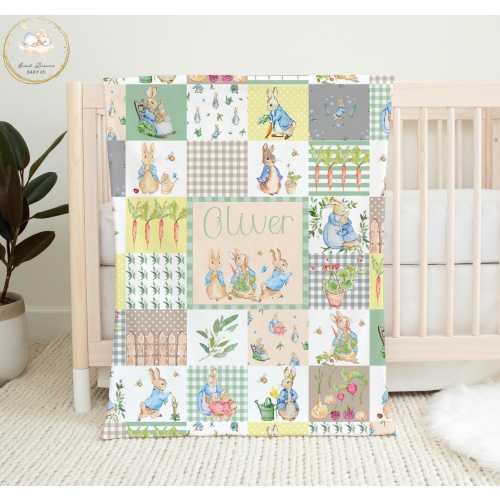 Peter Rabbit Baby Blanket Boy, Peter Rabbit Baby Shower Gift Boy, Custom Baby Blanket Boy, Peter Rabbit Crib Bedding, Rabbit Nursery Bedding