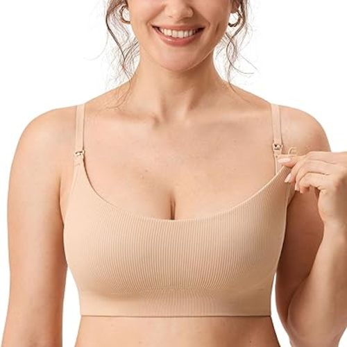 MOMANDA Women's Nursing Bras Ribbed Seamless Bralettes Support Sports Bra Wireless Maternity Breastfeeding Bra Sleep