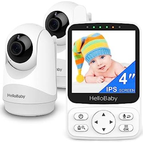 HelloBaby Baby Monitor with 2 Cameras, and Remote PTZ, 4 Inch IPS Screen 29Hours Battery Life,Video Baby Monitors No WiFi, Night Vision, VOX Audio Mode, 8 Lullabies and 1000ft Long Range