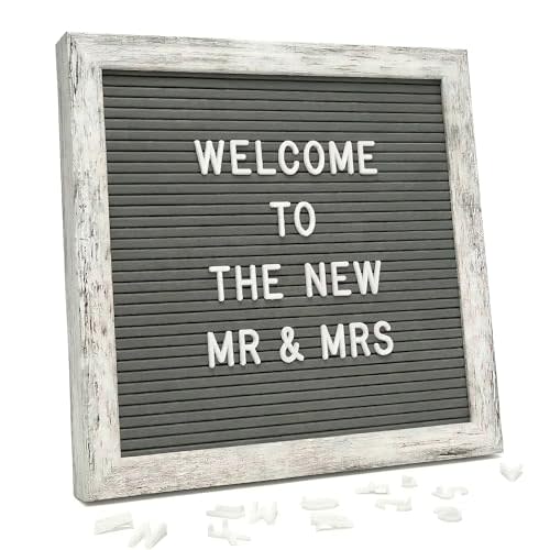 C CRYSTAL LEMON Rustic Gray Felt Letter Board 10x10 Inch, 336 Letters Numbers and Symbols, Changeable Wooden Message Board with Wall Mount and Display Stand